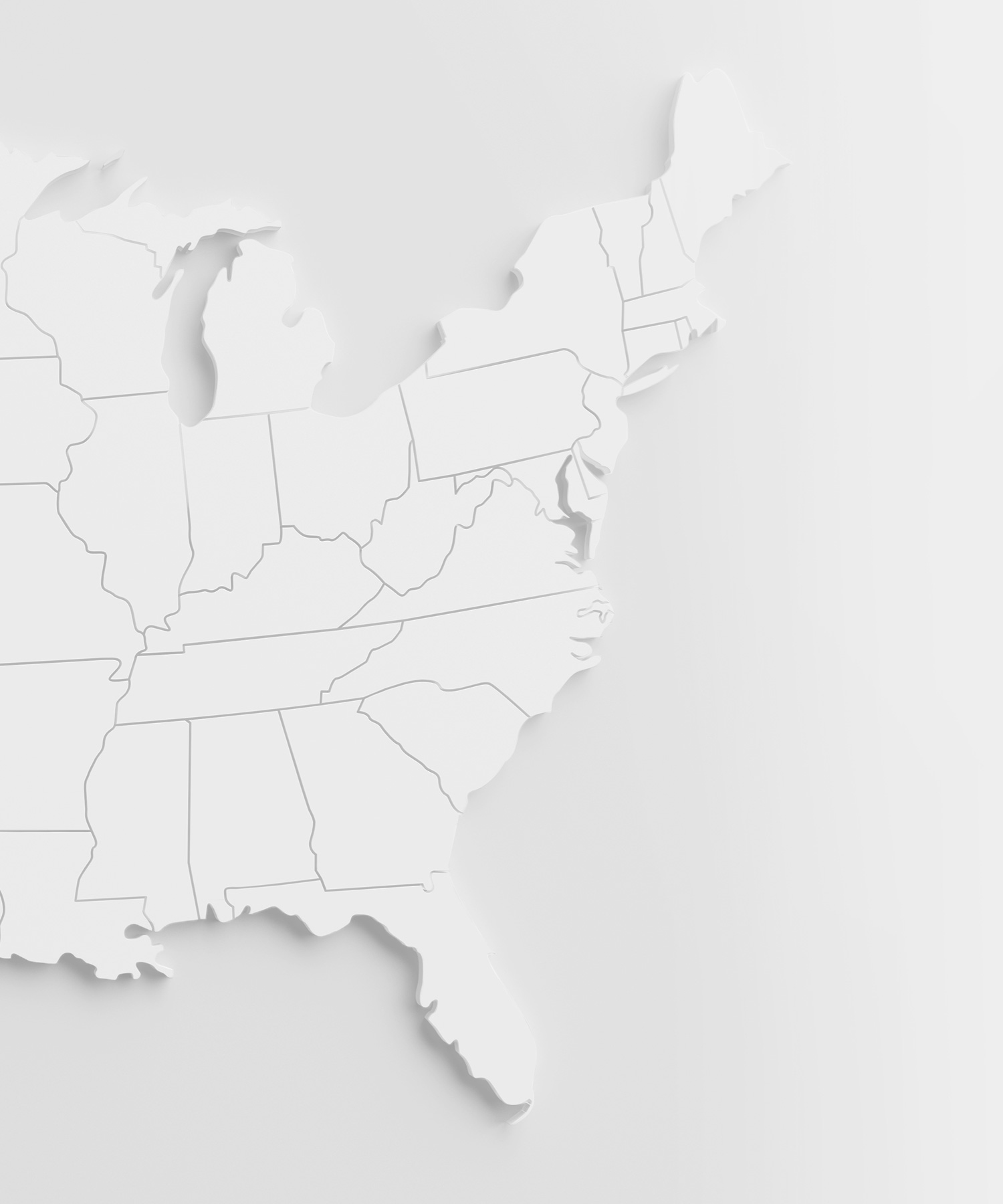 Empty map of the Eastern coast of the US